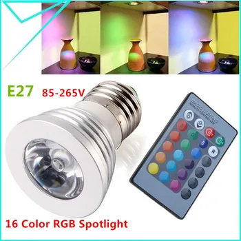 1pcsLowest cena RGB žarnice E27 led E14 GU10 GU5.3 85-265V RGB LED Žarnice RGB Pozornosti with24Keys IR Daljinski upravljalnik 5W LED Lučka