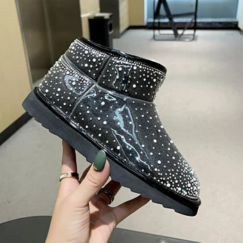 2021 nove ženske snow škornji, Nepremočljiva PVC vdelan diamant Volne Ženske čevlje, pozimi antiskid toplo krzno, obutev moda