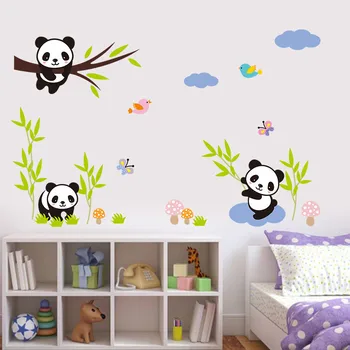 3D veliko ustvarjalno Panda na bambusa drevo, veja bluesky ptica metulj cvet vinil DIY zidana umetnosti stenske nalepke otrok homedecor