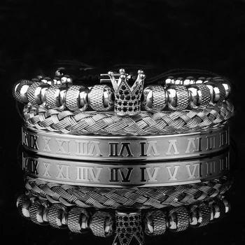 3pcs Luksuzni Roman Royal Crown Čar Zapestnico Moških iz Nerjavečega Jekla Geometrijo Pulseiras Moških Odprite Nastavljiv Zapestnice Nekaj Nakit