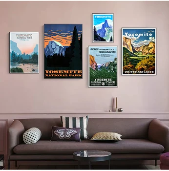 Amerika Yosemite National Park Potovanja Platno Slikarstvo Letnik Steno Kraft Plakati, Prevlečeni Stenske Nalepke Doma Dekorativne Slike