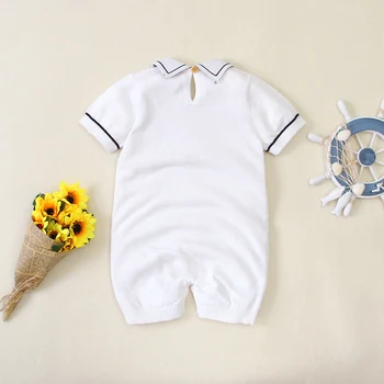Baby Fantje, Oblačila 2020 Novo Pomlad Jesen Newborn Baby Moda Mornarice Slog Čistega Bombaža Krog Vratu, Kratke Rokave Pletenje Romper