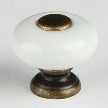 Bele keramične majhni gumbi antik medenina / bron predal nočno omarico toaletno mizico pohištvo strojne opreme ročaji potegne gumbi