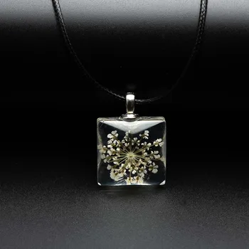 Cvet v kvadratnih Stekla, ogrlico, Obesek, Moda stekleno kroglo ogrlice Klasičen stil Nakit #FY401