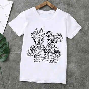 Disney Halloween Mickey In Minnie Mumija Obleko Gor Risanka Tiskanje Otroci T-Srajce Moda Srčkan Vzorec Majice S Kratkimi Rokavi Otroci Udobje