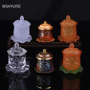 Kitajski Buda Dvorani Ponujajo Tabela Keramike Svetega Vode Pokal Tradicionalnih Budizem Čaščenja Dobave Ustvarjalnost Doma Dekoracijo Obrti