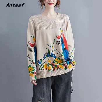 Korejski moda dolg rokav prevelik pleten vrhovi vzročno svoboden pomlad jesen puloverju pulover, oblačila za ženske puloverji 2021