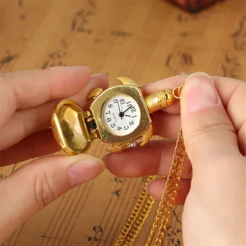 Lepe Zlate Želva Quartz žepna ura za Otroke, Ogrlico, Obesek Žep Ure Darila reloj de bolsillo