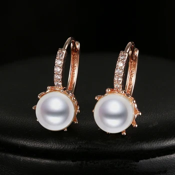 Luksuzni Lepe Okrogle Imitacije Pearl Hoop Uhani za Poroko Zlato Barvo CZ Kristalno Earings Modni Nakit Brincos AE416