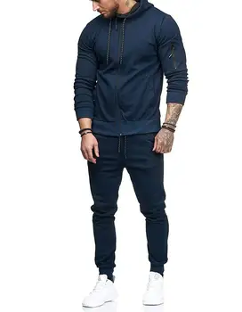 Mens Trenirko 2020 Nove Jesensko Zimski Modni Trend Trdni Moški Športni Obleko Roko Zadrgo Dekoracijo Hooded Priložnostne Slim Moških Obleko