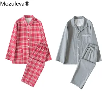 Mozuleva Bombaž Pijama Nastavi 2 Kosa Salon Sleepwear Pižame Kariran Bedgown Doma Oblačila, Nekaj Čisto Bombažno Pižamo Set