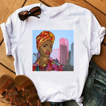 Močan Afro Lady Grafika TShirt sem Kaplja Melanin Ženske T Srajce Princesa Kraljica Afro Lase Slog Majica Melanin Kraljica Tees