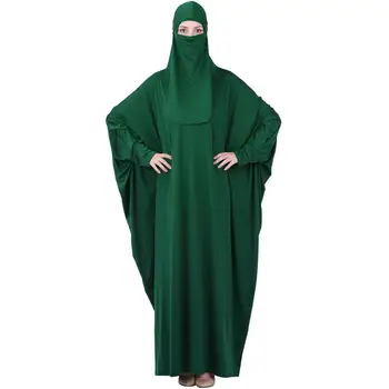 Muslimanske Ženske Molitev Obleko Jilbab Snemljiv Niqab Tančico Hjiab Islam Abaya Khimar Chador Saudias 2pcs Režijske Jilbab z Rokavi
