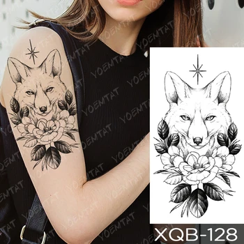 Nepremočljiva Začasni Tattoo Nalepke Lev Cvetje Flash Tetovaže Volk Luna Fox Kača Body Art Roko Ponaredek Rokav Tattoo Ženske Moški