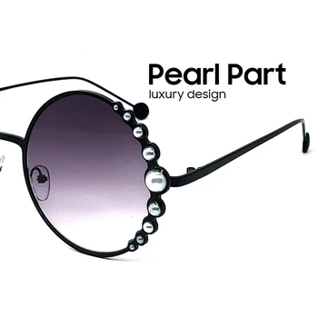 Pearl Gradient Prevelik Luksuz Sončna Očala 2020 Ženske Krog Dame Retro Odtenkov, Črna Kovinski Okvir Ženska Sončna Očala