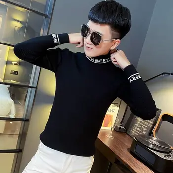 Pulover moške visoko ovratnik zimske nov pulover korejski vitko telo dnu majica črna jopica trend jopica jopica