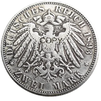 Replika Nemčija 2 Označite silver Plated 1893 Silver Plated Kopijo Kovancev