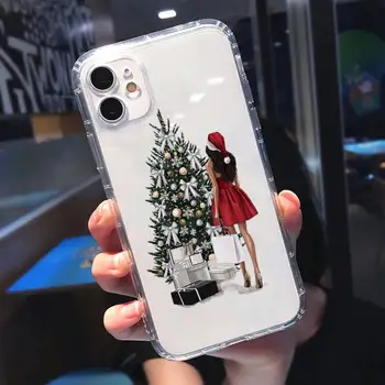 Risanka Božič Santa Reindeer Drevo Telefon Primeru Pregleden mehko Za iphone 5 5s 5c se 6 6s 7 8 11 12 plus mini x xs xr pro max