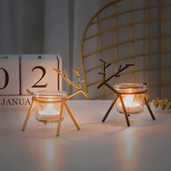 Romantični Železa Umetnosti Elk Svijećnjak Svečnik Za Dom 2022 Srečno Novo Leto, Darila, Nordijska Mizi Sveča Mizo Dekor