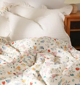 Romantično lep cvet jagode posteljnina nabor otrok teen,bombaž twin polno kraljica doma, tekstilne posteljo stanja vzglavnik rjuhe kritje
