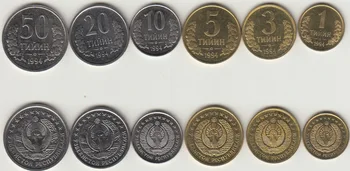Sklop 6 Uzbekistan Kovancev Originalna Zbirateljski Kovanec UNC