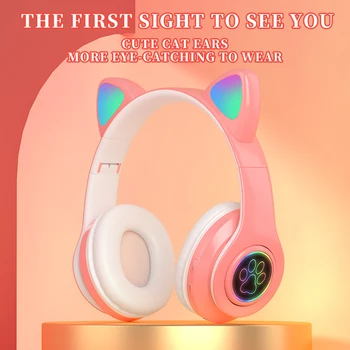 Srčkan Roza Mačka Brezžične Slušalke Bluetooth-združljive Slušalke Gaming Brezžične Slušalke Za Slušalke Slušalka Fone De Ouvido