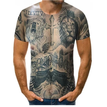 Tatoo 3D Tiskanje Ponaredek Mišice moška T-shirt XL Poletje Cool Kratek Sleeve Zgornji del