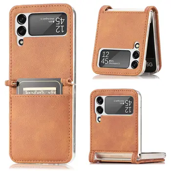 Ultra Tanek Slim Card Slot Usnjena torbica za Samsung Galaxy Ž Flip 3 Flip3 5G Shockproof Mobilni Telefon Kritje Funda Coque