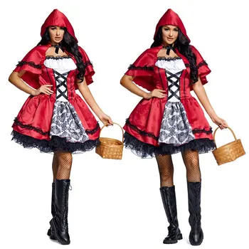 Umorden Halloween Ženske Ženske Rdeča kapica Kostum Pustni Fancy Stranka Obleko Pravljice Cosplay S-XXXL Plus Velikost