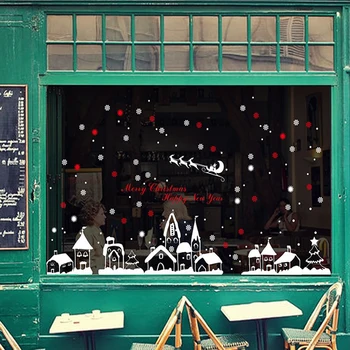 Ustvarjalni Dom Dekor Vinil Izmenljive Stene Decals Je Božič Sneg Mesto Izložbo Steklena Vrata Nalepke