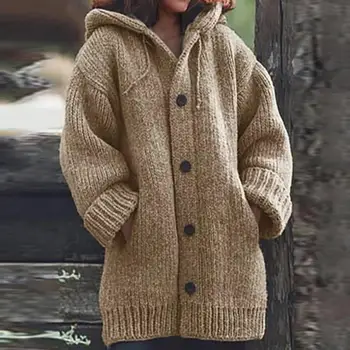 Ženske Jopice pulover plašč Topel Pulover Coats Svoboden Volne Pletene Plašč Jeseni, Pozimi Ženske Dolgo Cardigan Prevelik Hooded 2021