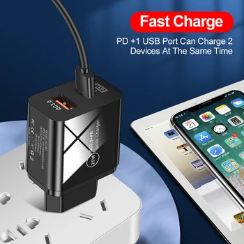 25 W QC 3.0 + PD Dual Port Tip-C Telefona Hitro Polnilec Univerzalni USB Kabel za Polnjenje Glavo Adapter za iPhone Android Napajanje NI Vroče