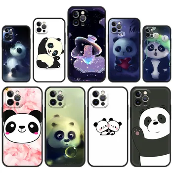 Telefon Primeru Za iPhone 13 12 11 Pro MAX XR X SE XS 7 8 Plus Luksuzni iPhone13 Capa Silikonski Črni Pokrov Fundas Smešno Srčkan Panda